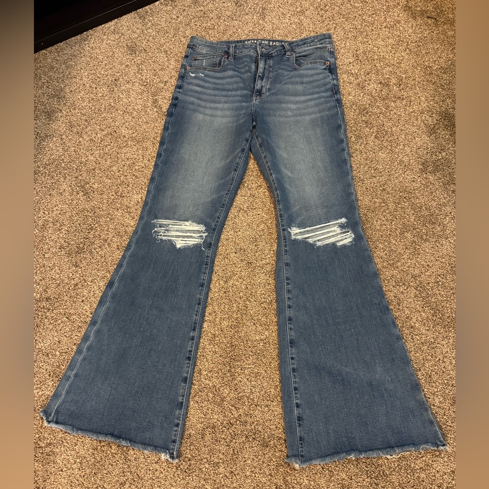 American Eagle Outfitters Distressed Super High Rise Flare Jeans